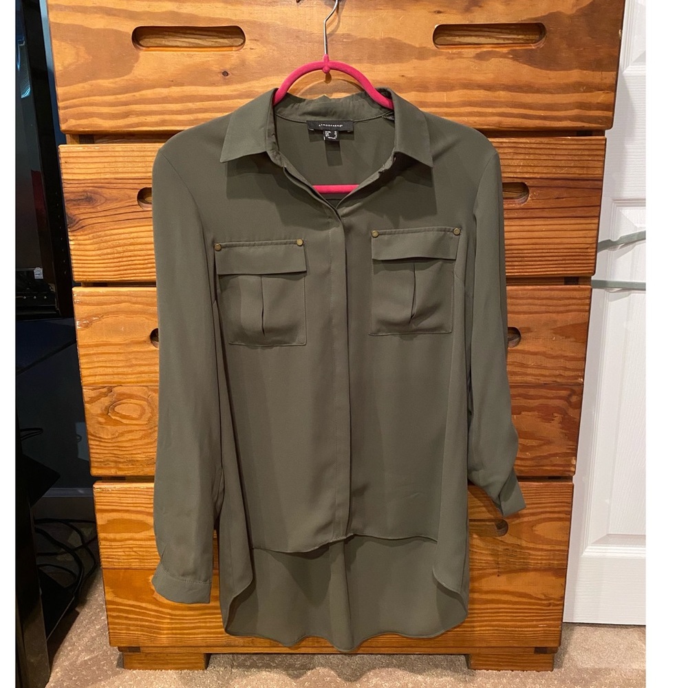 Green Sheer Button Down - High Low